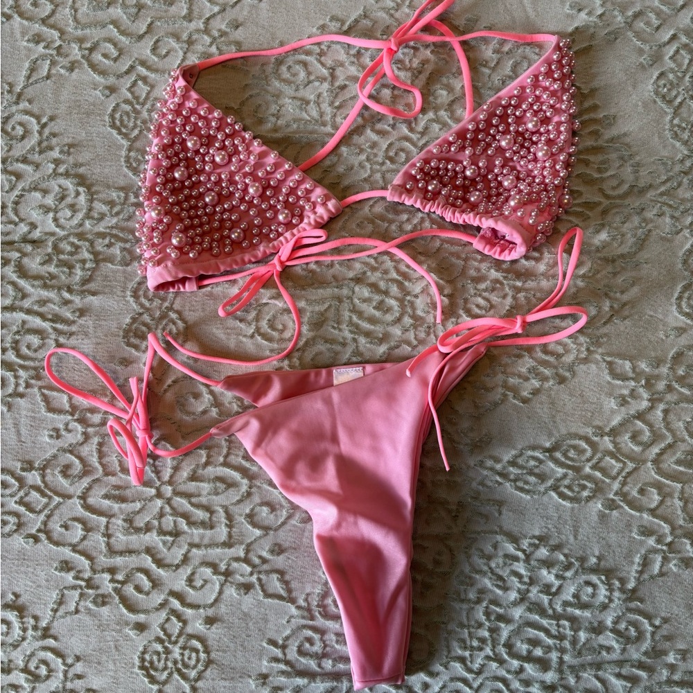 Pink Beaded Bikini Set